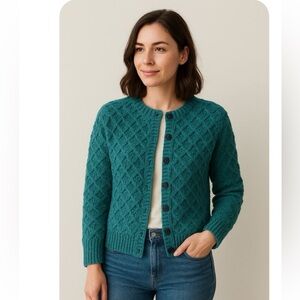 Vintage handmade Chunky Teal Sweater Granny core eclectic, grandma